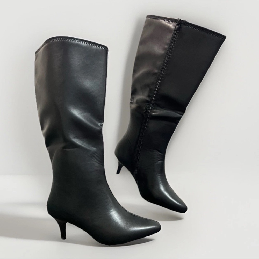 Marbella Women’s Black Knee-High Heeled Boots – Size 9